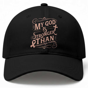 Christian Faith Peach Ribbon Baseball Cap My God Is Stronger Than Endometrial Cancer