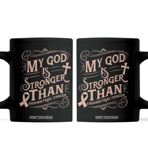 Christian Faith Peach Ribbon Coffee Mug My God Is Stronger Than Endometrial Cancer