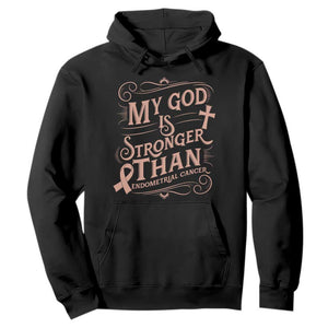 Christian Faith Peach Ribbon Hoodie My God Is Stronger Than Endometrial Cancer