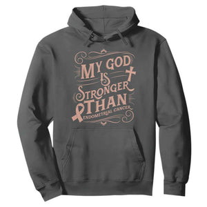 Christian Faith Peach Ribbon Hoodie My God Is Stronger Than Endometrial Cancer
