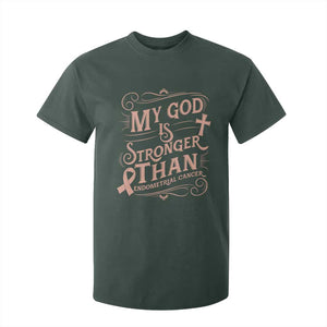 Christian Faith Peach Ribbon T Shirt For Kid My God Is Stronger Than Endometrial Cancer