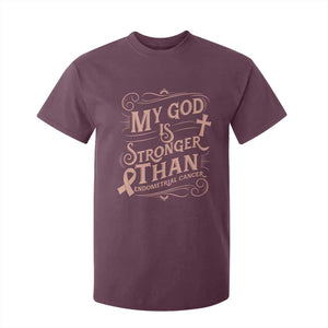 Christian Faith Peach Ribbon T Shirt For Kid My God Is Stronger Than Endometrial Cancer