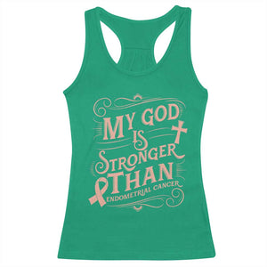 Christian Faith Peach Ribbon Racerback Tank Top My God Is Stronger Than Endometrial Cancer