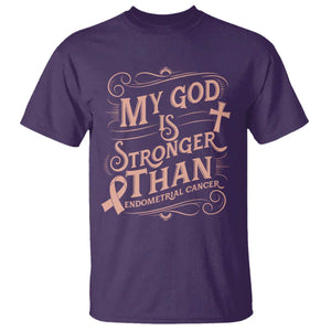 Christian Faith Peach Ribbon T Shirt My God Is Stronger Than Endometrial Cancer
