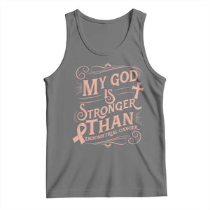 Christian Faith Peach Ribbon Tank Top My God Is Stronger Than Endometrial Cancer