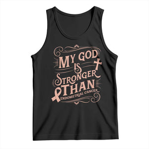 Christian Faith Peach Ribbon Tank Top My God Is Stronger Than Endometrial Cancer