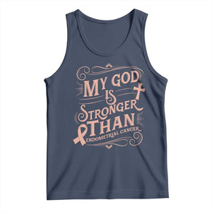 Christian Faith Peach Ribbon Tank Top My God Is Stronger Than Endometrial Cancer