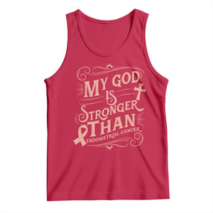 Christian Faith Peach Ribbon Tank Top My God Is Stronger Than Endometrial Cancer