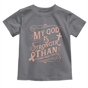 Christian Faith Peach Ribbon Toddler T Shirt My God Is Stronger Than Endometrial Cancer