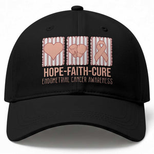 Endometrial Cancer Awareness Baseball Cap Hope Faith Cure Peach Ribbon