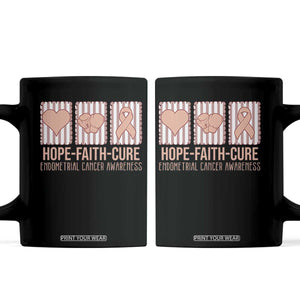 Endometrial Cancer Awareness Coffee Mug Hope Faith Cure Peach Ribbon