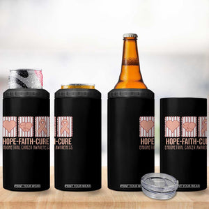 Endometrial Cancer Awareness 4 in 1 Can Cooler Tumbler Hope Faith Cure Peach Ribbon