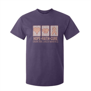 Endometrial Cancer Awareness T Shirt For Kid Hope Faith Cure Peach Ribbon
