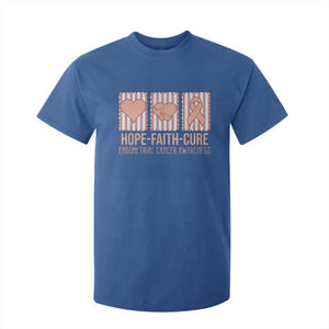 Endometrial Cancer Awareness T Shirt For Kid Hope Faith Cure Peach Ribbon
