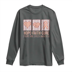 Endometrial Cancer Awareness Long Sleeve Shirt Hope Faith Cure Peach Ribbon