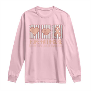 Endometrial Cancer Awareness Long Sleeve Shirt Hope Faith Cure Peach Ribbon