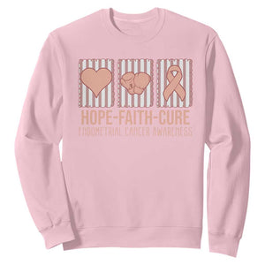 Endometrial Cancer Awareness Sweatshirt Hope Faith Cure Peach Ribbon