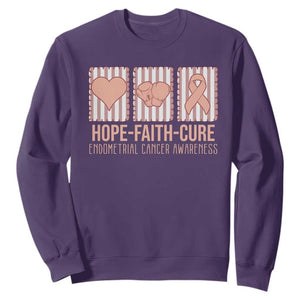 Endometrial Cancer Awareness Sweatshirt Hope Faith Cure Peach Ribbon