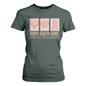 Endometrial Cancer Awareness T Shirt For Women Hope Faith Cure Peach Ribbon