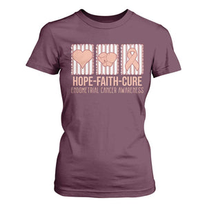 Endometrial Cancer Awareness T Shirt For Women Hope Faith Cure Peach Ribbon