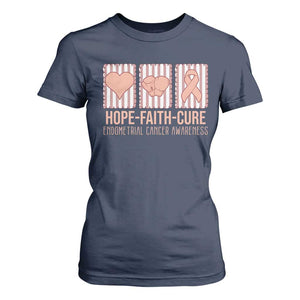Endometrial Cancer Awareness T Shirt For Women Hope Faith Cure Peach Ribbon