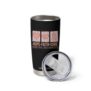 Endometrial Cancer Awareness Tumbler Cup Hope Faith Cure Peach Ribbon