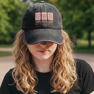 Endometrial Cancer Awareness Washed Cotton Baseball Cap Hope Faith Cure Peach Ribbon