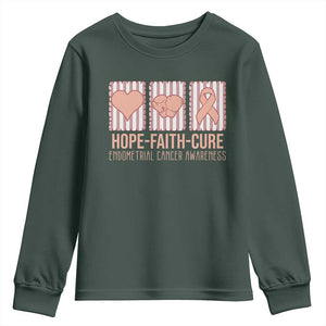 Endometrial Cancer Awareness Youth Sweatshirt Hope Faith Cure Peach Ribbon