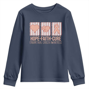 Endometrial Cancer Awareness Youth Sweatshirt Hope Faith Cure Peach Ribbon