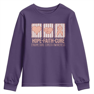 Endometrial Cancer Awareness Youth Sweatshirt Hope Faith Cure Peach Ribbon
