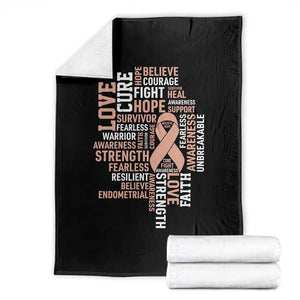Endometrial Cancer Awareness Throw Blanket Warrior Survivor Peach Ribbon