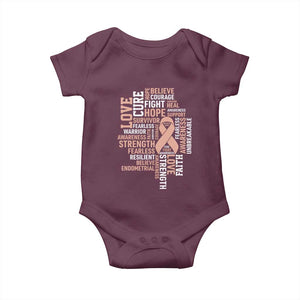 Endometrial Cancer Awareness Baby Onesie Warrior Survivor Peach Ribbon