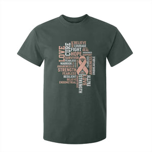 Endometrial Cancer Awareness T Shirt For Kid Warrior Survivor Peach Ribbon