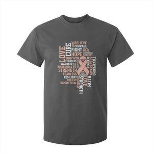 Endometrial Cancer Awareness T Shirt For Kid Warrior Survivor Peach Ribbon