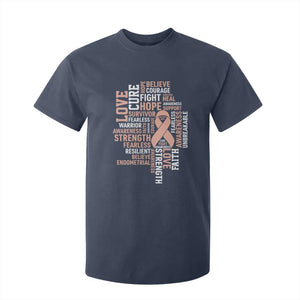 Endometrial Cancer Awareness T Shirt For Kid Warrior Survivor Peach Ribbon