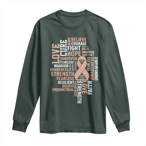 Endometrial Cancer Awareness Long Sleeve Shirt Warrior Survivor Peach Ribbon
