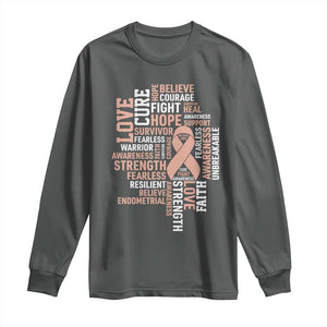 Endometrial Cancer Awareness Long Sleeve Shirt Warrior Survivor Peach Ribbon