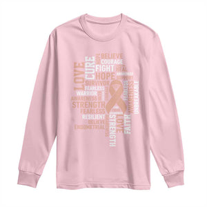 Endometrial Cancer Awareness Long Sleeve Shirt Warrior Survivor Peach Ribbon