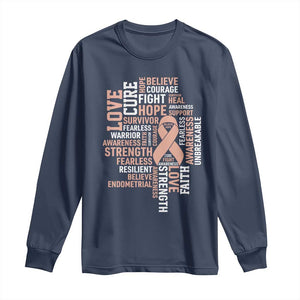 Endometrial Cancer Awareness Long Sleeve Shirt Warrior Survivor Peach Ribbon