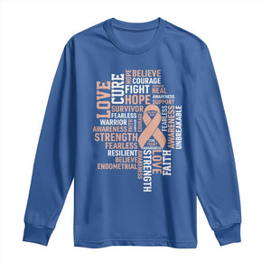 Endometrial Cancer Awareness Long Sleeve Shirt Warrior Survivor Peach Ribbon