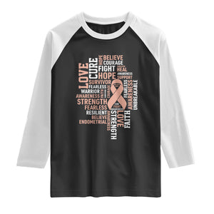 Endometrial Cancer Awareness Raglan Shirt Warrior Survivor Peach Ribbon