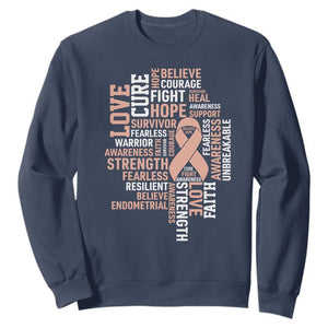Endometrial Cancer Awareness Sweatshirt Warrior Survivor Peach Ribbon