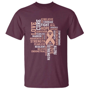 Endometrial Cancer Awareness T Shirt Warrior Survivor Peach Ribbon