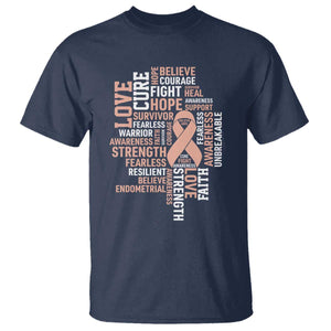 Endometrial Cancer Awareness T Shirt Warrior Survivor Peach Ribbon