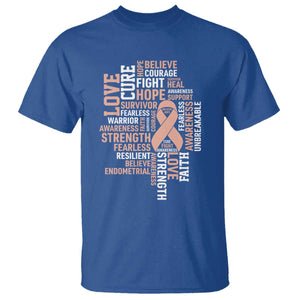 Endometrial Cancer Awareness T Shirt Warrior Survivor Peach Ribbon