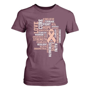 Endometrial Cancer Awareness T Shirt For Women Warrior Survivor Peach Ribbon