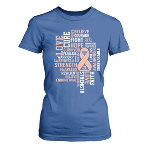 Endometrial Cancer Awareness T Shirt For Women Warrior Survivor Peach Ribbon