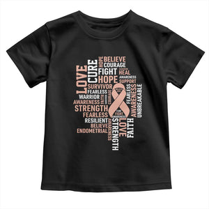 Endometrial Cancer Awareness Toddler T Shirt Warrior Survivor Peach Ribbon