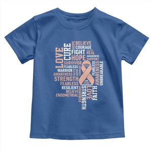 Endometrial Cancer Awareness Toddler T Shirt Warrior Survivor Peach Ribbon