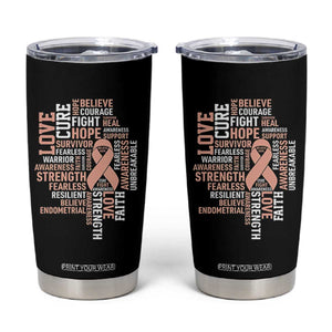 Endometrial Cancer Awareness Tumbler Cup Warrior Survivor Peach Ribbon